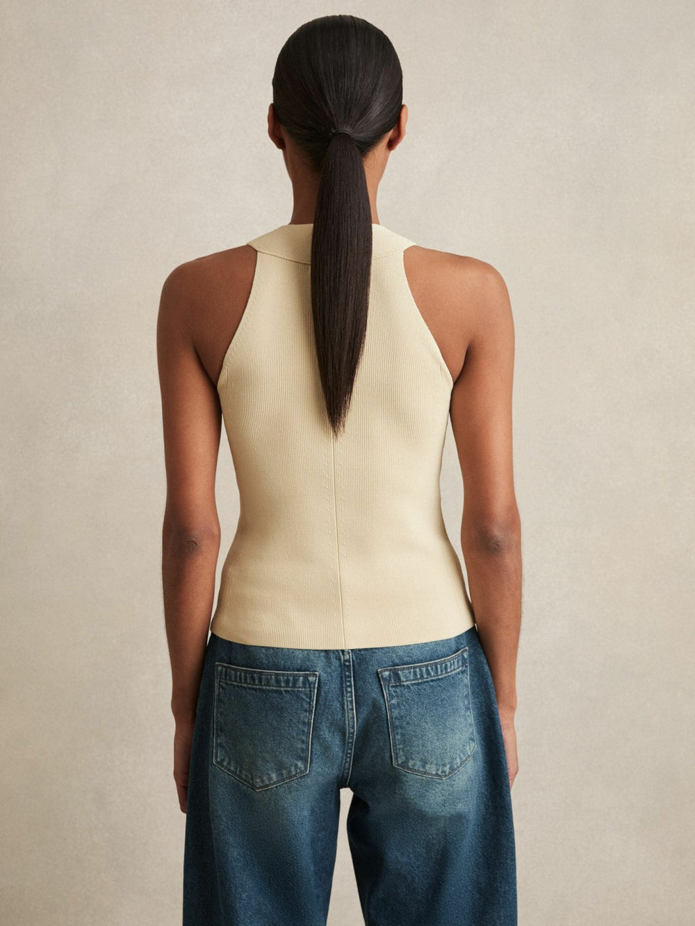 Reiss | Rib Knit High Neck Vest in Ivory