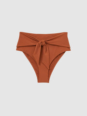 Reiss | High Waist Tie Front Bikini Bottoms in Brown