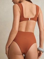 Reiss | High Waist Tie Front Bikini Bottoms in Brown