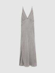 Reiss | Crushed Satin Tie Back Slip Dress in Grey