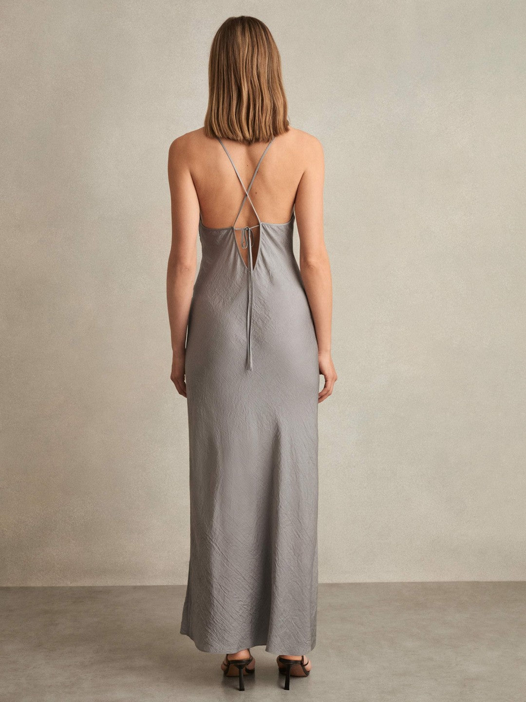 Reiss | Crushed Satin Tie Back Slip Dress in Grey