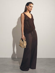 Reiss | Cotton Blend Open Knit Vest in Chocolate Brown