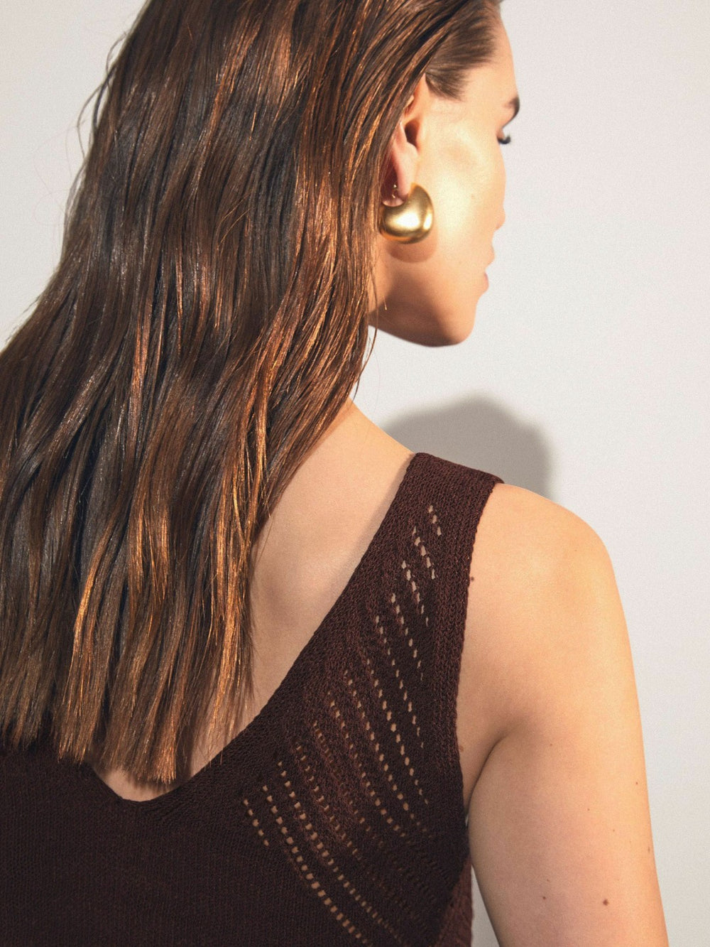 Reiss | Cotton Blend Open Knit Vest in Chocolate Brown