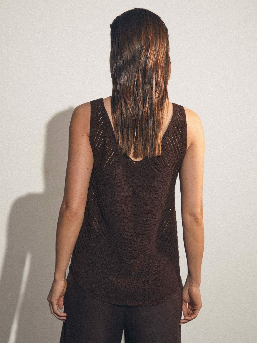 Reiss | Cotton Blend Open Knit Vest in Chocolate Brown