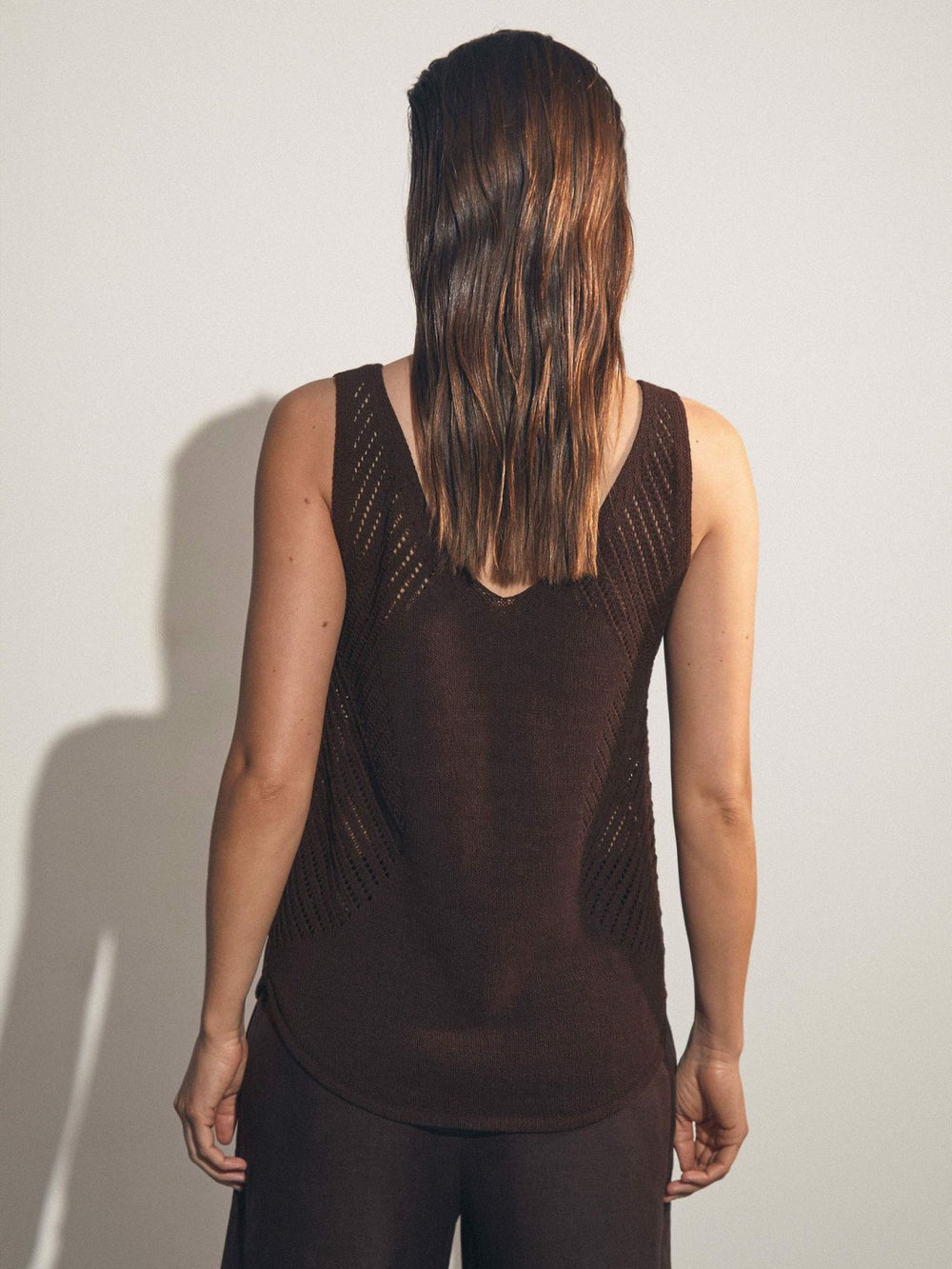 Reiss | Cotton Blend Open Knit Vest in Chocolate Brown