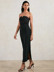 Reiss | Halston Strapless Crepe Midi Dress in Black