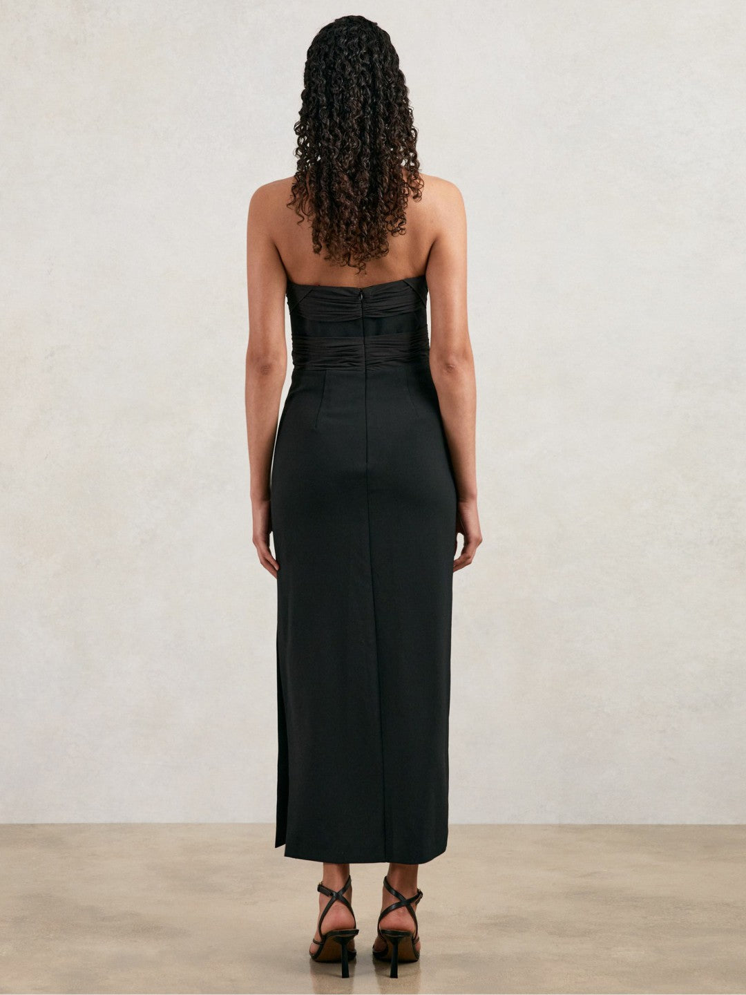 Reiss | Halston Strapless Crepe Midi Dress in Black