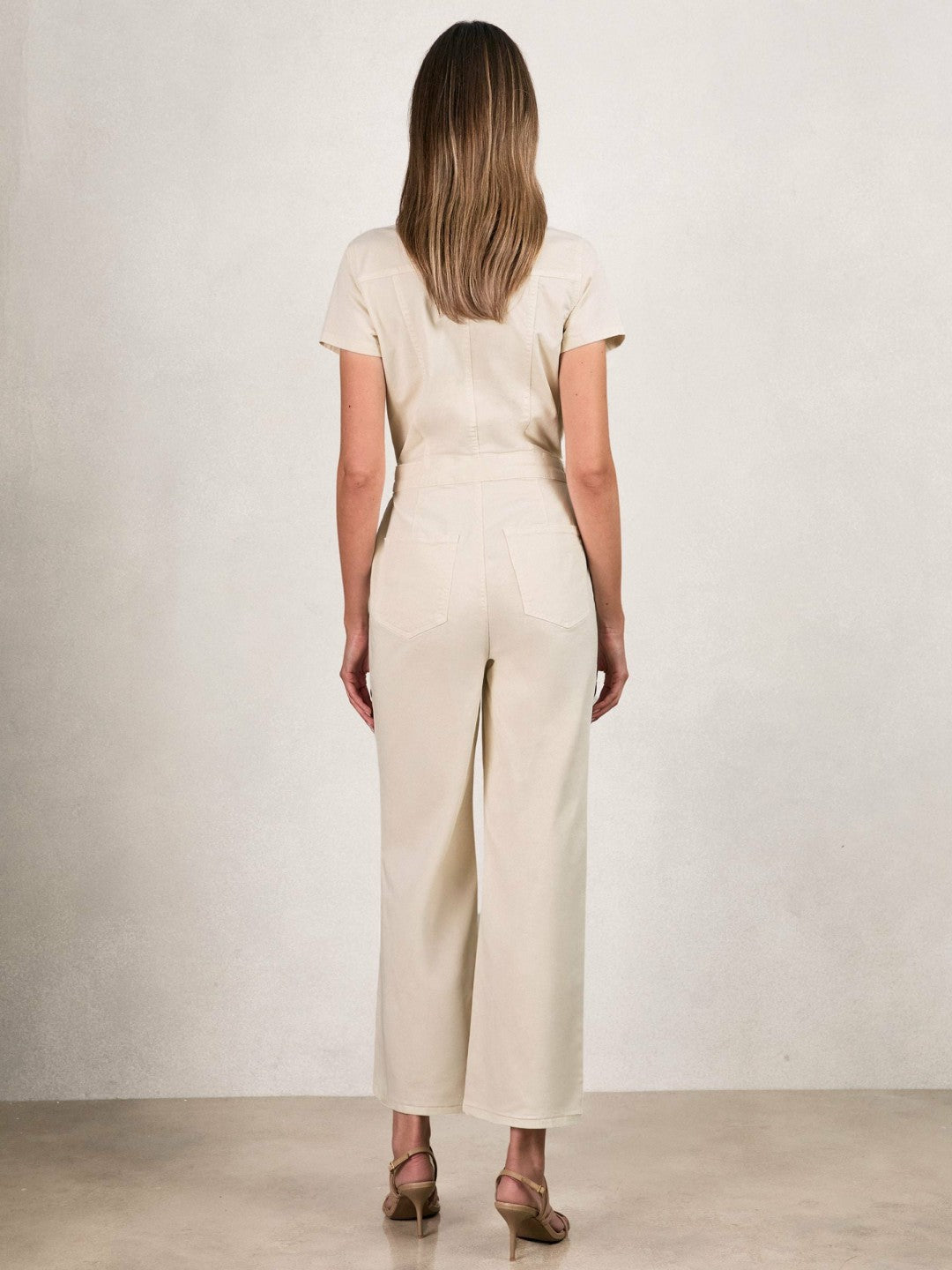 Reiss | Good American Cotton Twill Jumpsuit with Stretch in Ecru