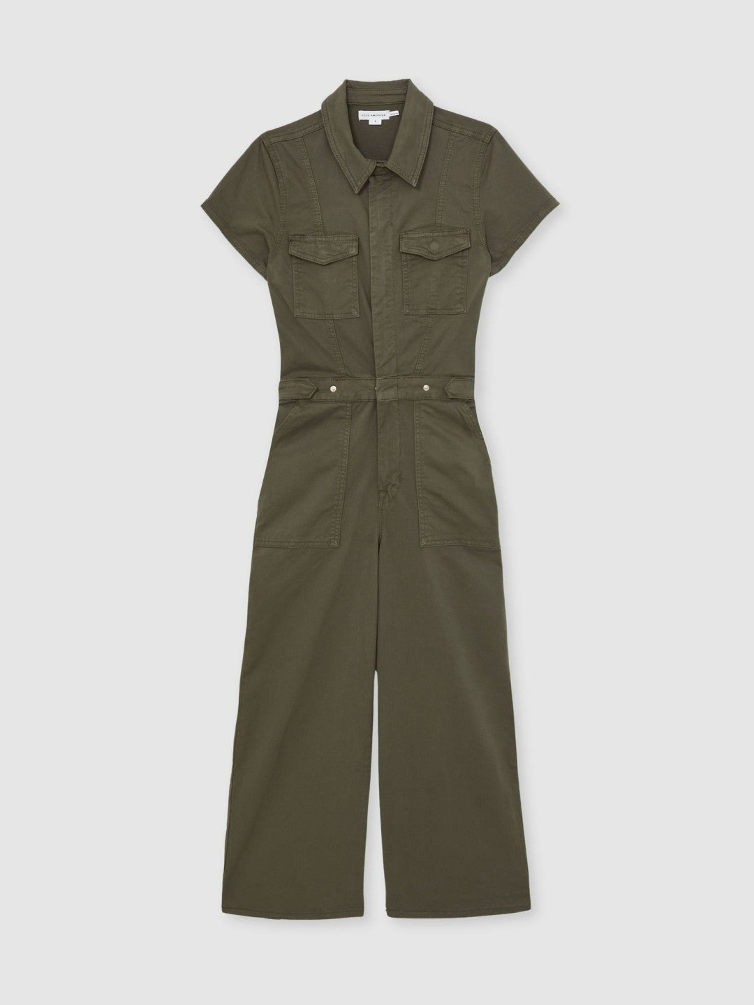 Reiss | Good American Cotton Twill Jumpsuit with Stretch in Khaki