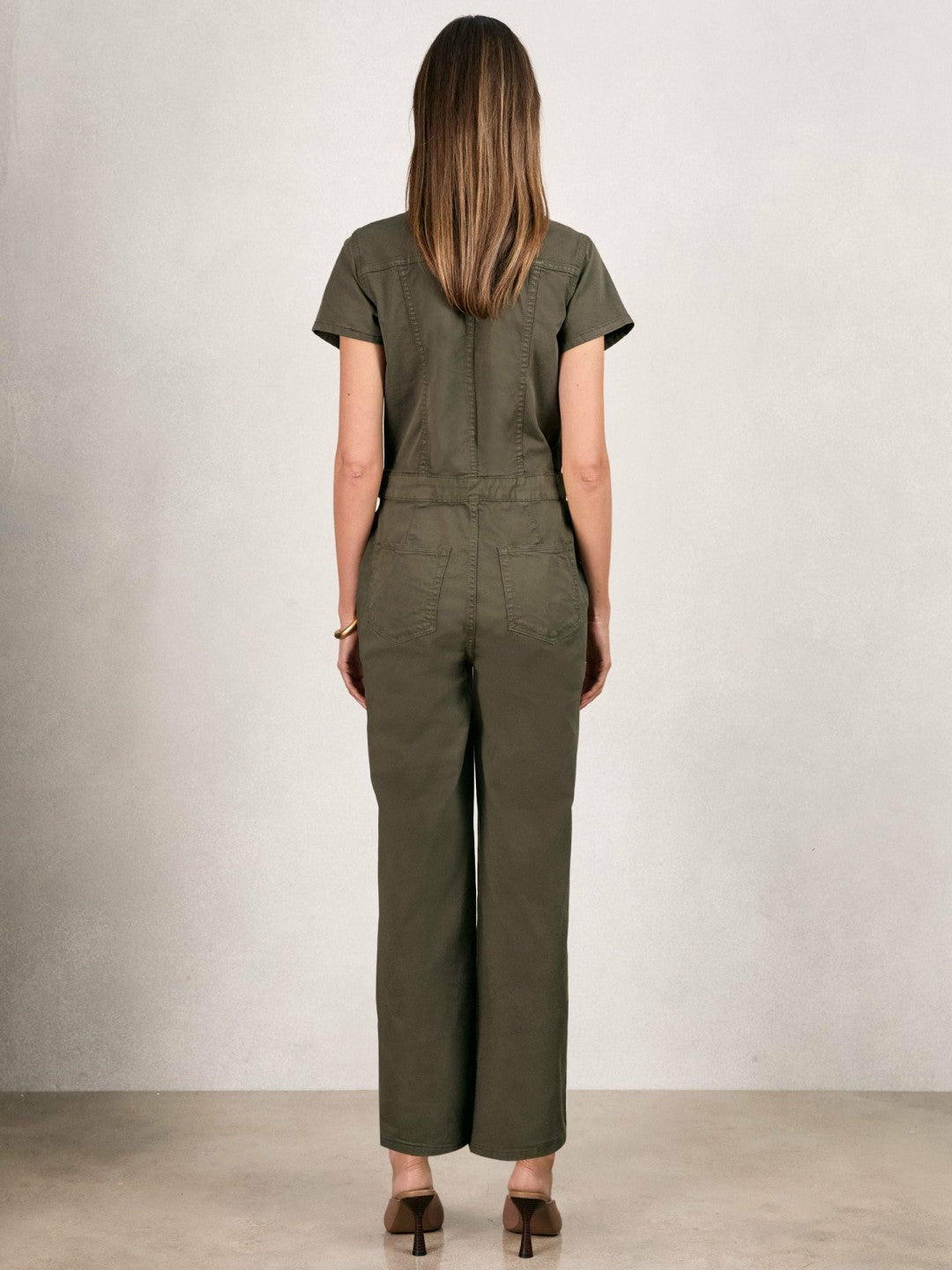 Reiss | Good American Cotton Twill Jumpsuit with Stretch in Khaki