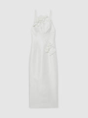 Reiss | Acler Ivory Petal Detail Fitted Midi Dress in Ivory
