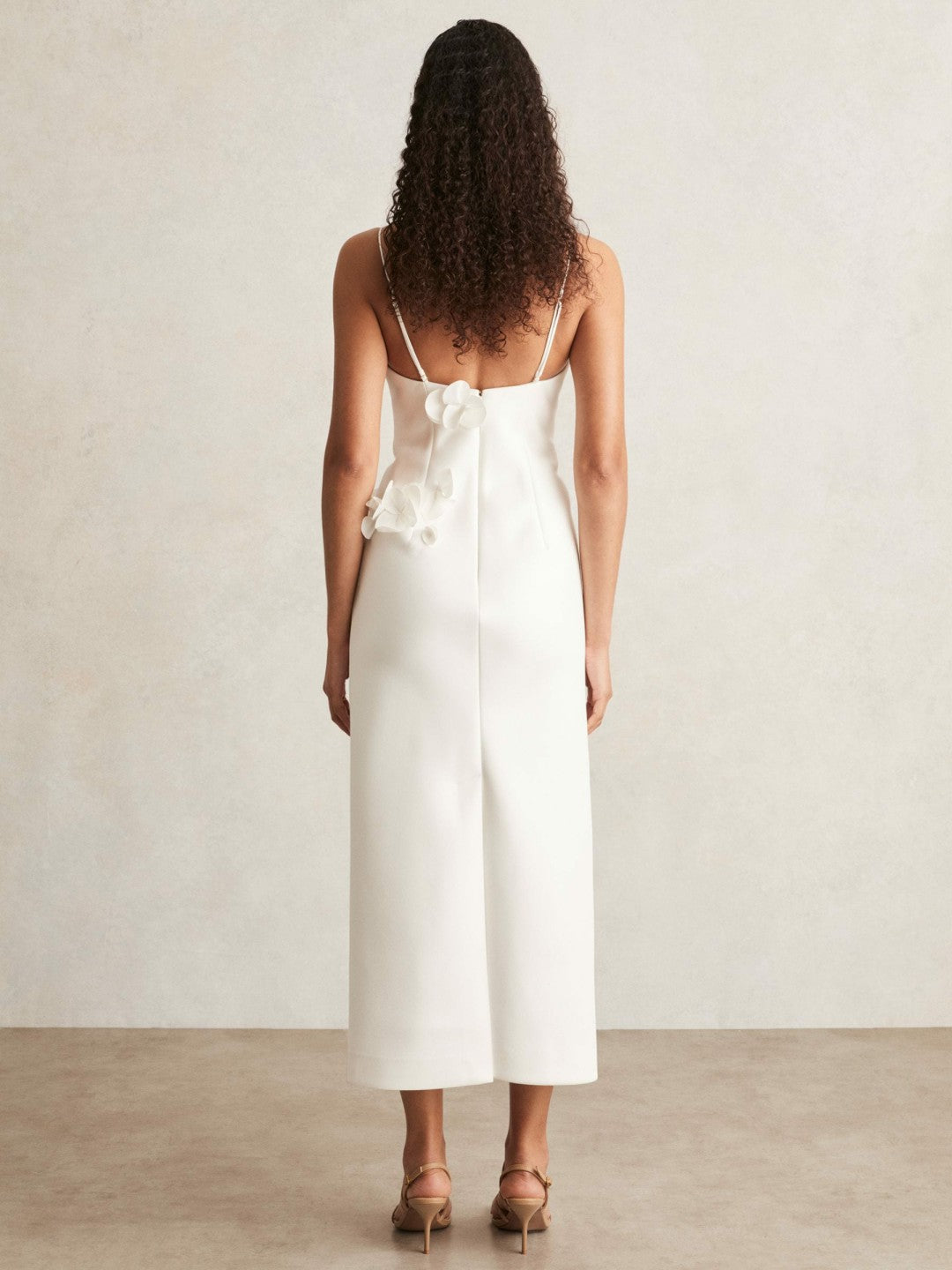 Reiss | Acler Ivory Petal Detail Fitted Midi Dress in Ivory