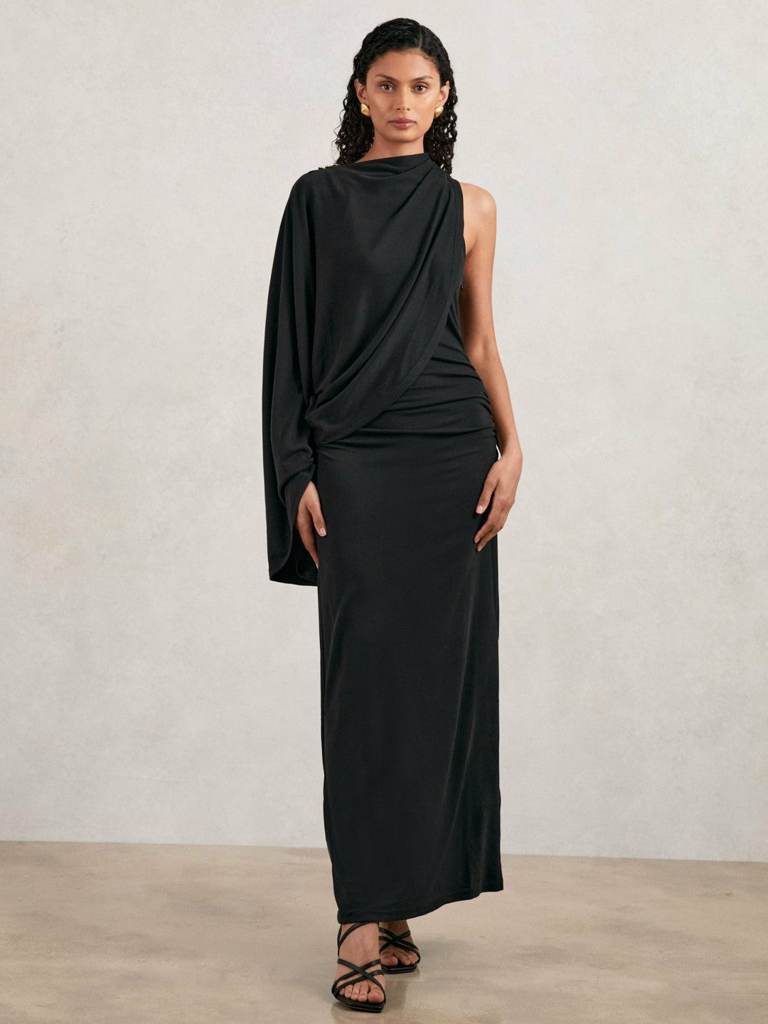 Reiss | Acler Jersey Draped Midi Dress in Black