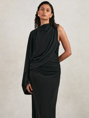 Reiss | Acler Jersey Draped Midi Dress in Black