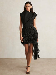 Reiss | Acler Layered Ruffle Mini Black Dress in Black