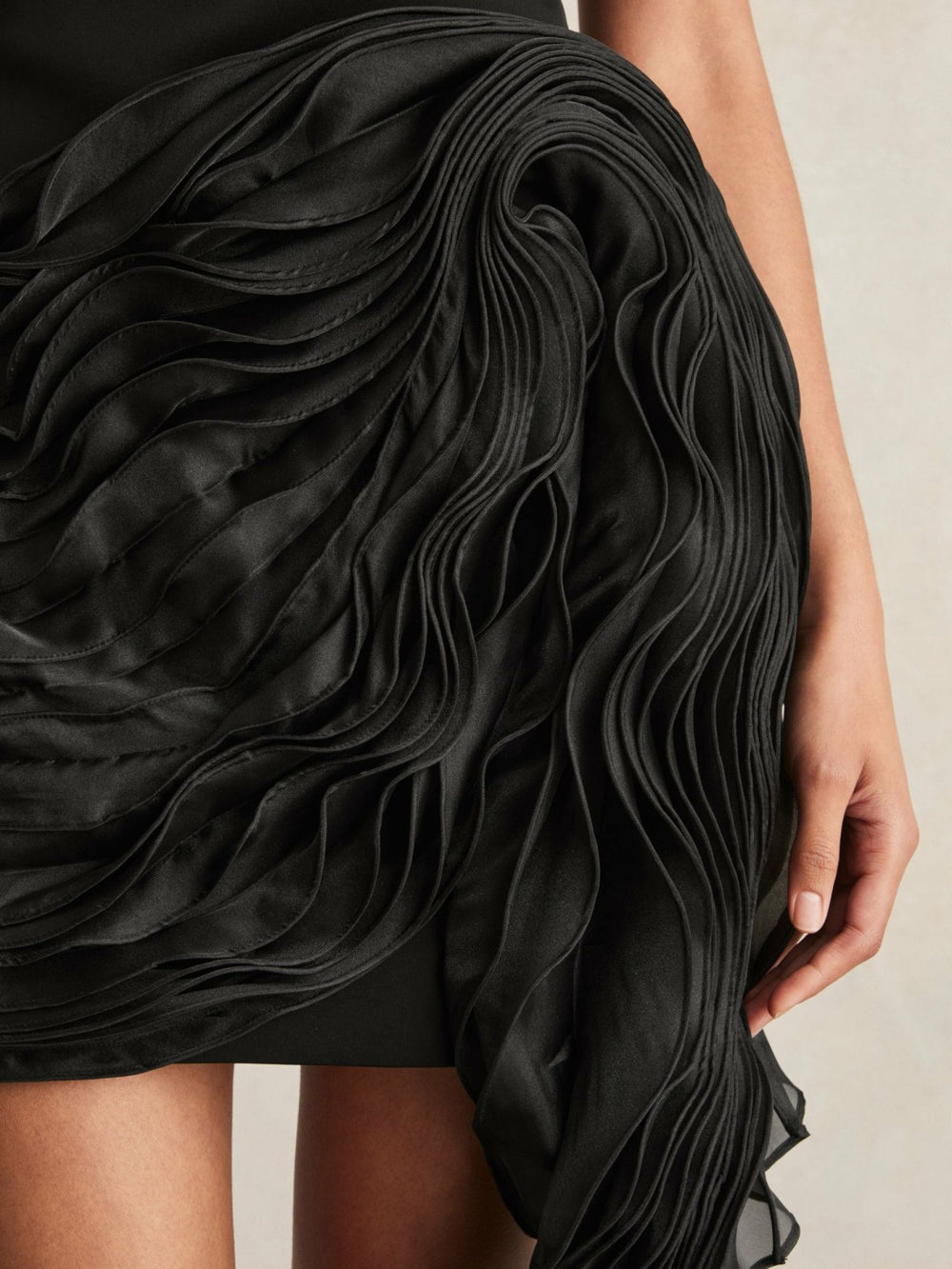 Reiss | Acler Layered Ruffle Mini Black Dress in Black