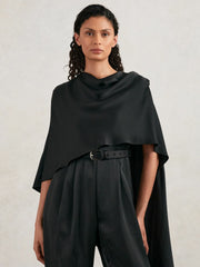 Reiss | Halston Crepe Wide Leg Cape Jumpsuit in Black