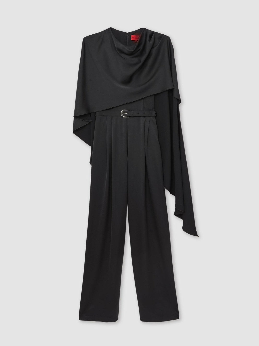 Reiss | Halston Crepe Wide Leg Cape Jumpsuit in Black