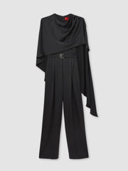 Reiss | Halston Crepe Wide Leg Cape Jumpsuit in Black