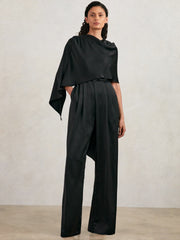 Reiss | Halston Crepe Wide Leg Cape Jumpsuit in Black