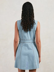 Reiss | Paige Denim Button-Through Mini Dress in Jocelyn Blue