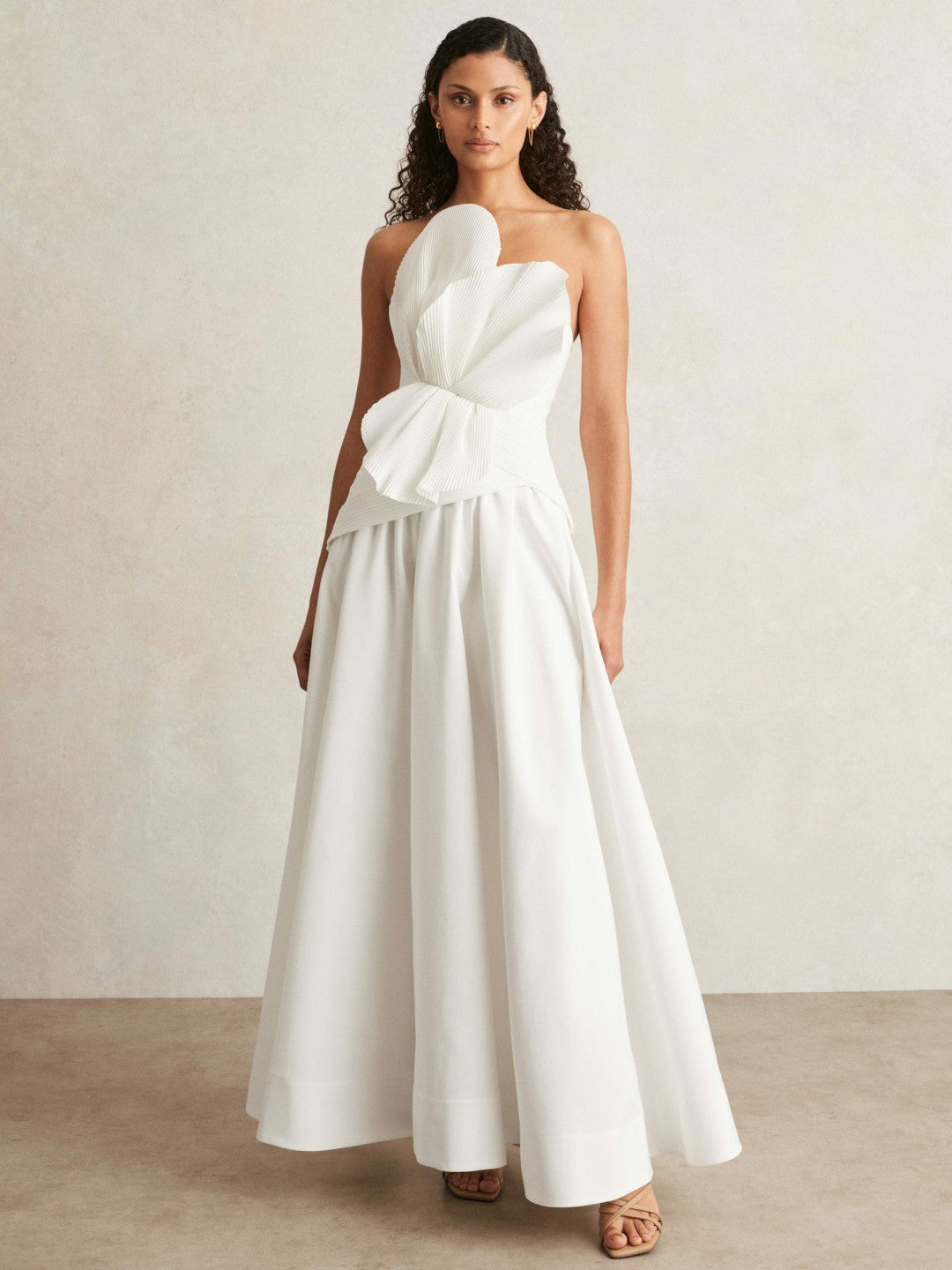 Reiss | Acler Ivory Plissé Fan Strapless Maxi Dress in Ivory