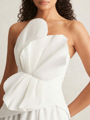 Reiss | Acler Ivory Plissé Fan Strapless Maxi Dress in Ivory