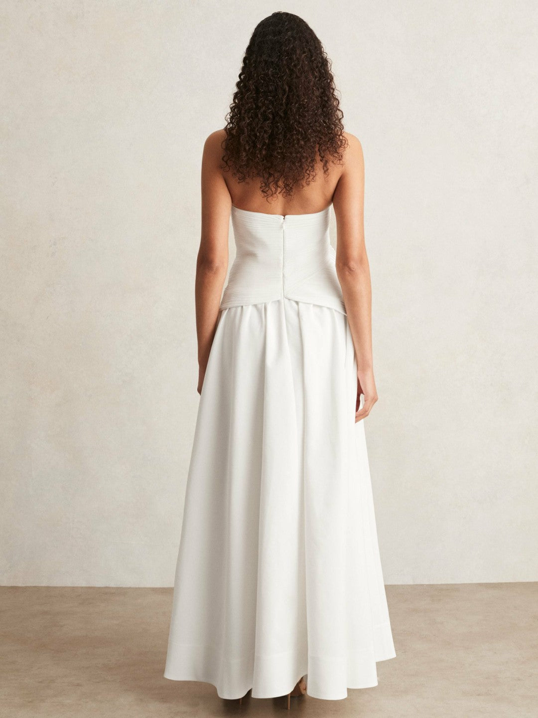 Reiss | Acler Ivory Plissé Fan Strapless Maxi Dress in Ivory