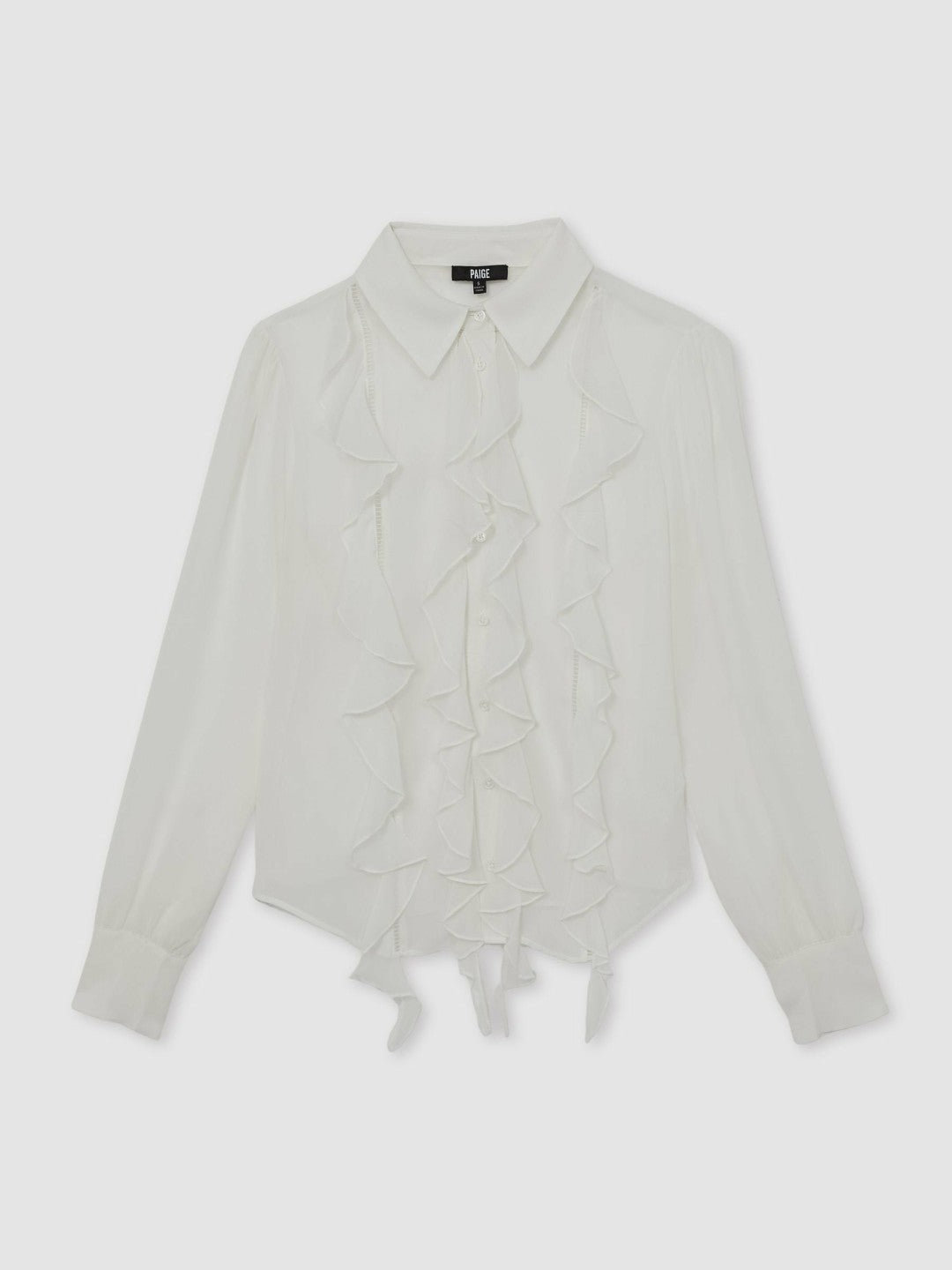 Reiss | Paige Silk Georgette Ruffle Trim Shirt in White