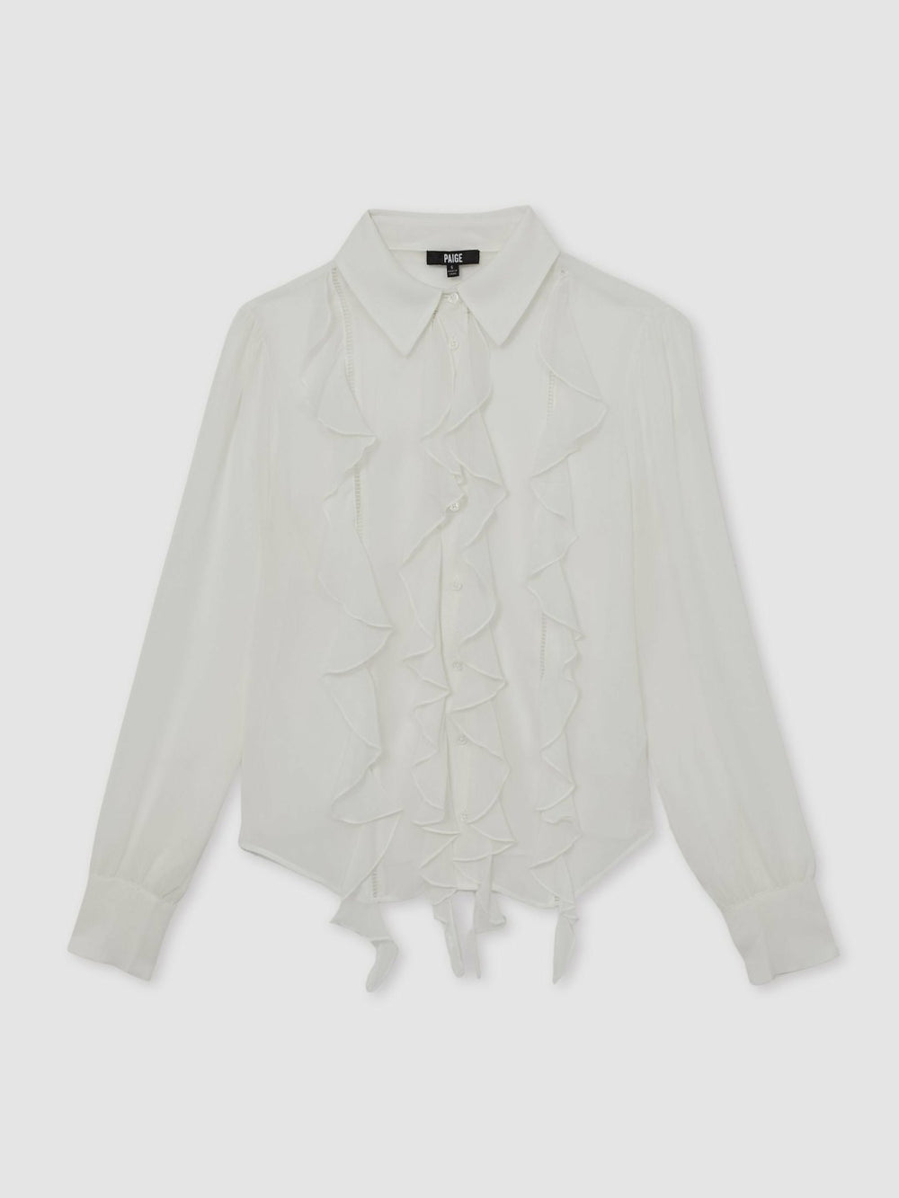 Reiss | Paige Silk Georgette Ruffle Trim Shirt in White