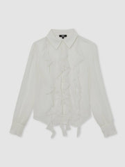 Reiss | Paige Silk Georgette Ruffle Trim Shirt in White