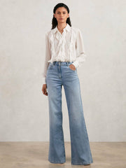 Reiss | Paige Silk Georgette Ruffle Trim Shirt in White
