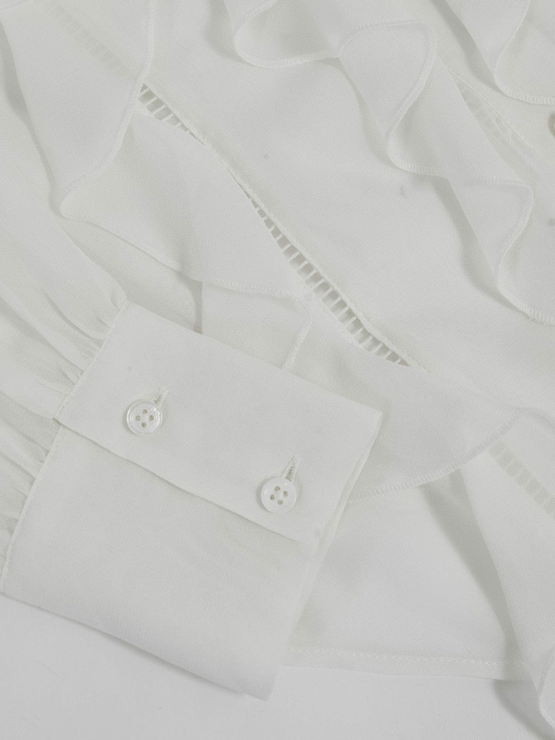 Reiss | Paige Silk Georgette Ruffle Trim Shirt in White