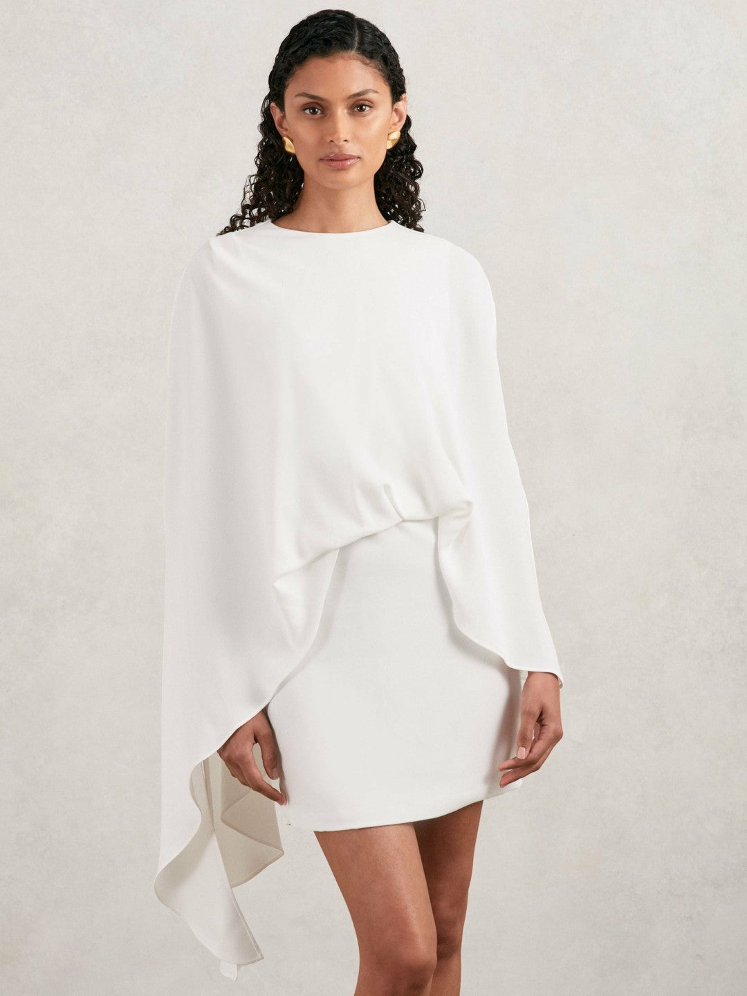 Reiss | Halston Mini Ivory Asymmetric Cape Dress in Ivory