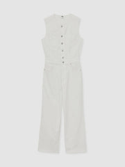 Reiss | Paige Denim Straight Leg Jumpsuit in Ecru
