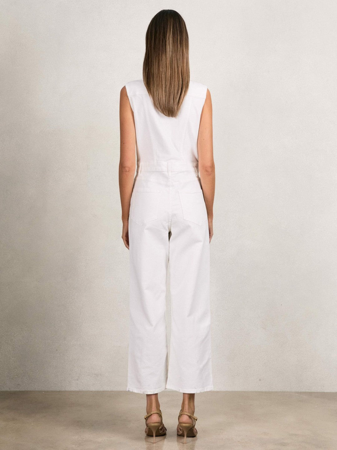 Reiss | Paige Denim Straight Leg Jumpsuit in Ecru