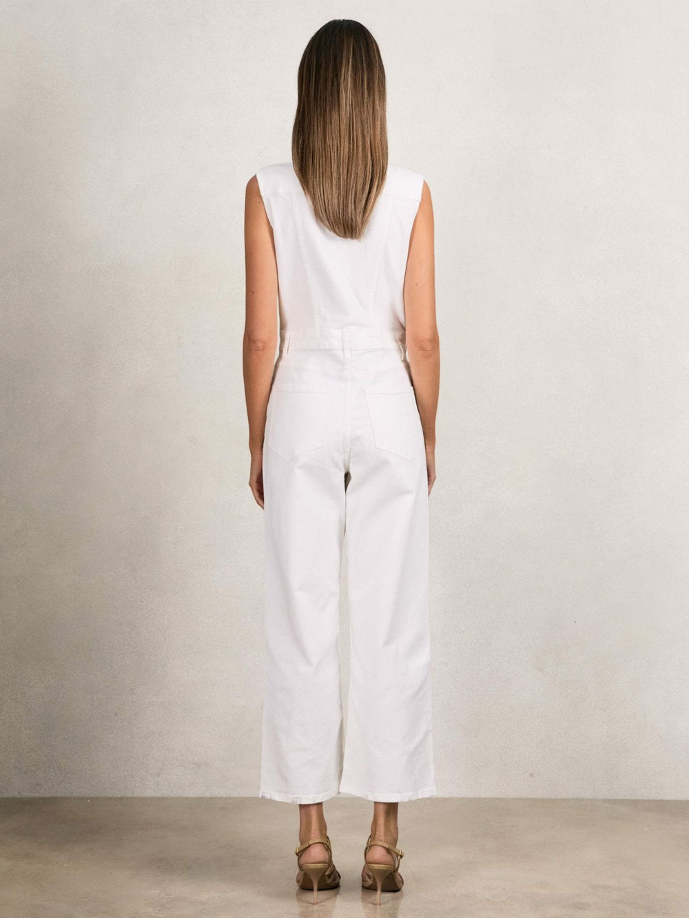 Reiss | Paige Denim Straight Leg Jumpsuit in Ecru