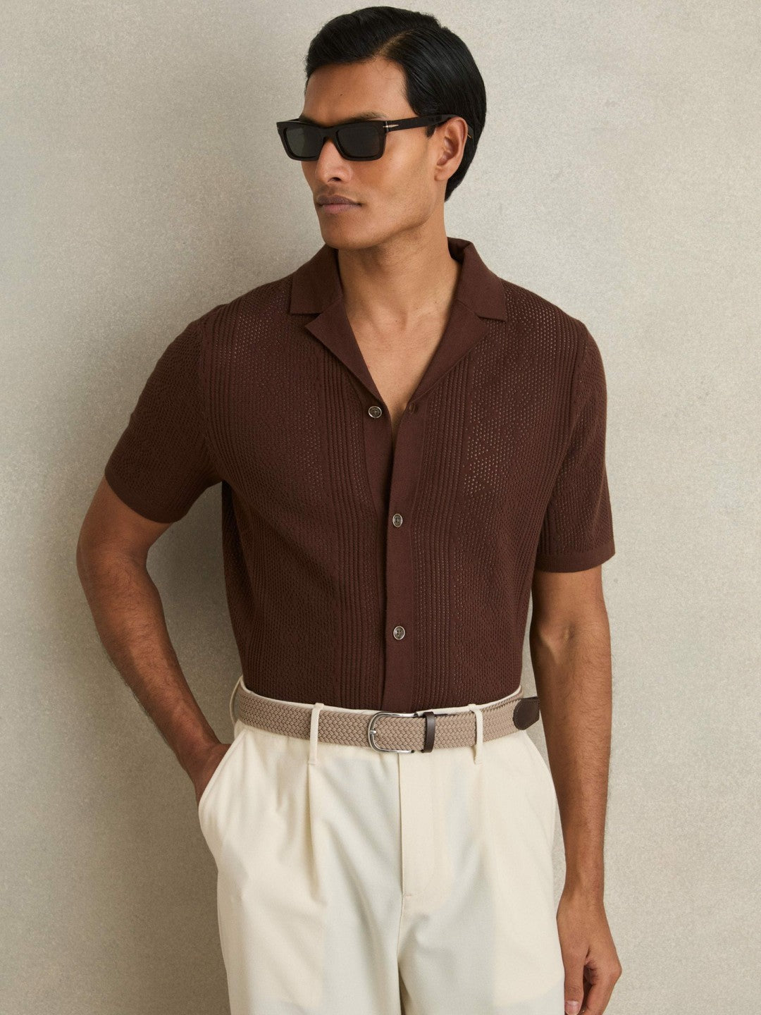 Reiss | Basket Weave Belt in Stone