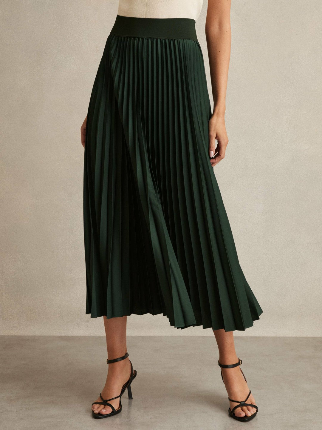 Reiss | Pleated Midi Skirt in Dark Green