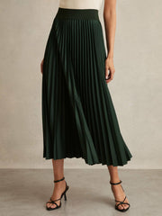 Reiss | Pleated Midi Skirt in Dark Green