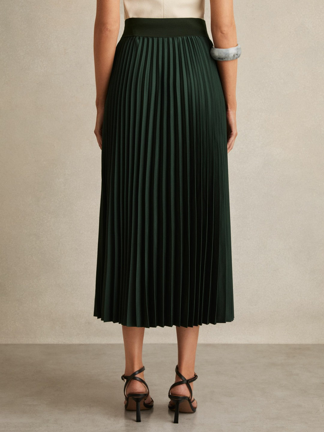Reiss | Pleated Midi Skirt in Dark Green