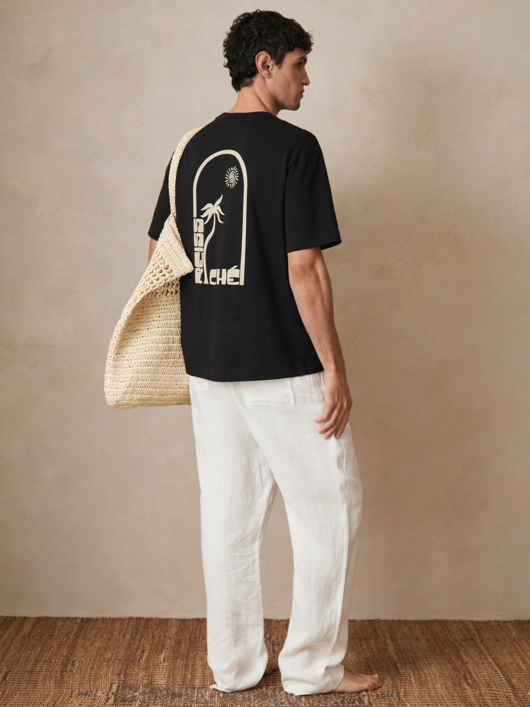 Reiss | | Ché Cotton Palm-Print T-Shirt in Black