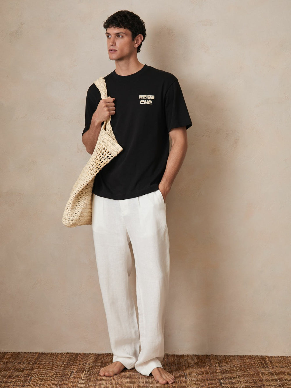 Reiss | | Ché Cotton Palm-Print T-Shirt in Black