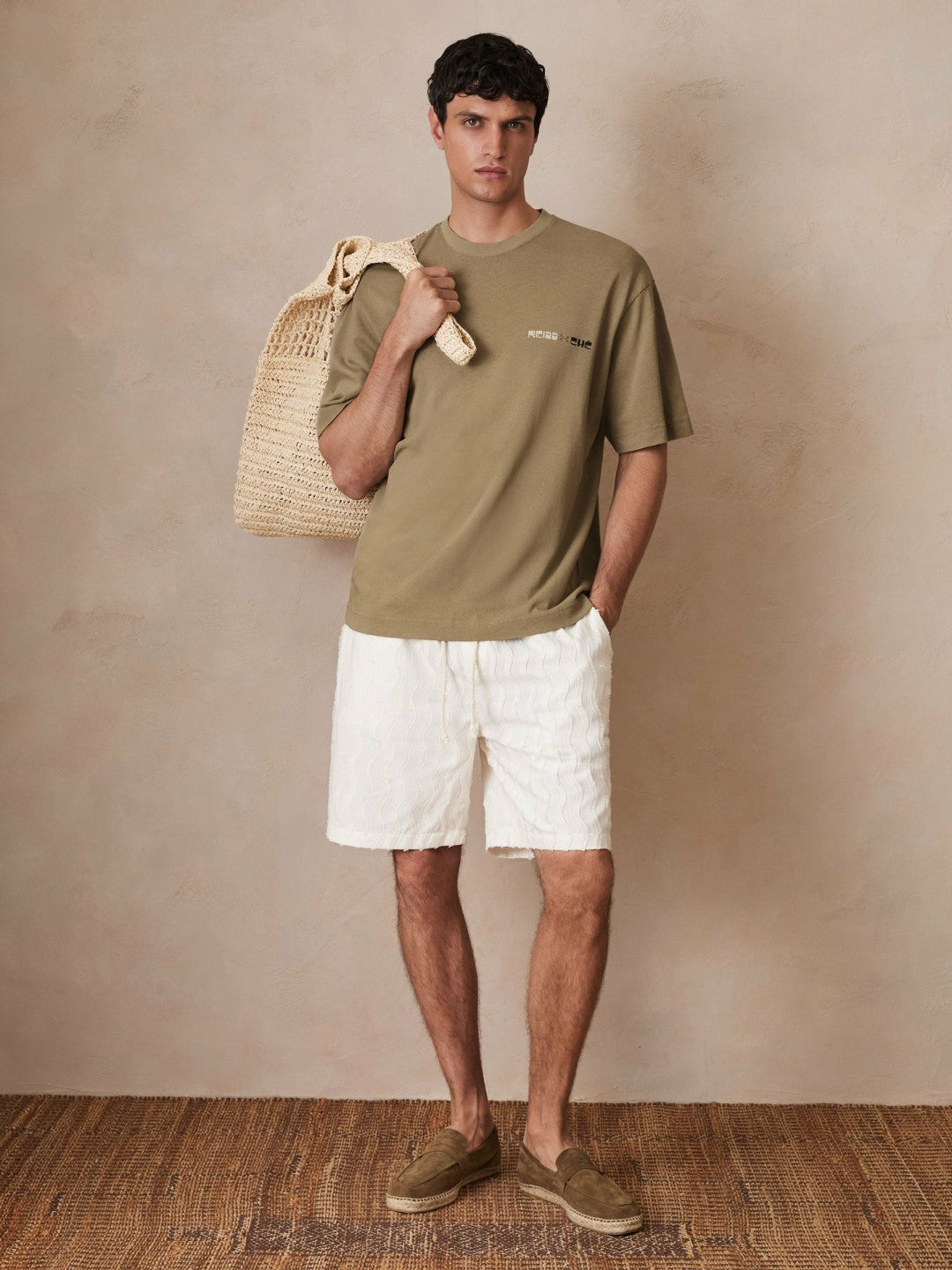 Reiss | | Ché Cotton-Linen Sunset T-Shirt in Sage Green