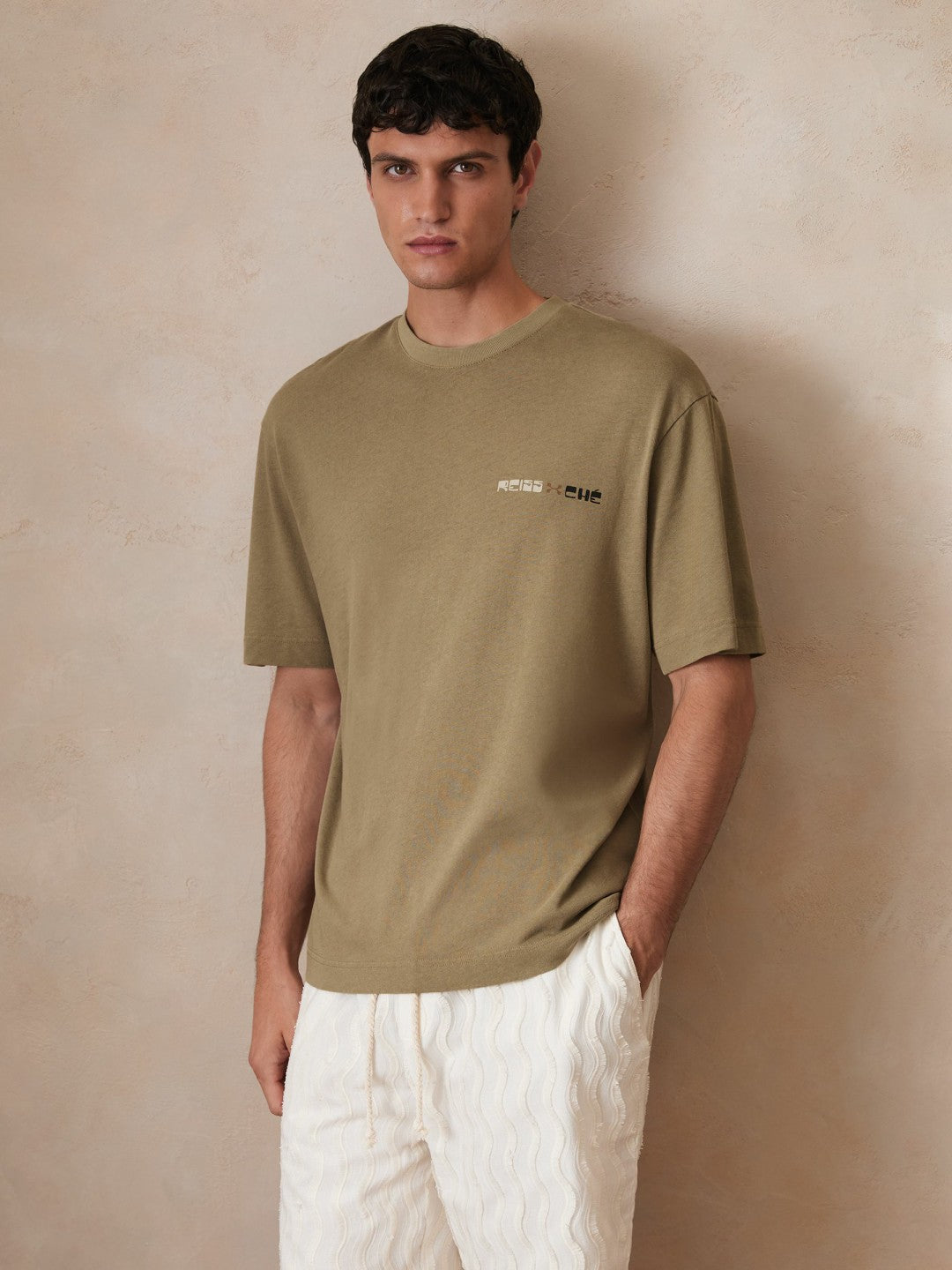 Reiss | | Ché Cotton-Linen Sunset T-Shirt in Sage Green