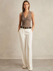 Reiss | Craft-Stitch Rib-Knit Vest in Mink