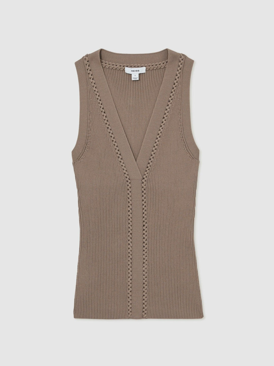 Reiss | Craft-Stitch Rib-Knit Vest in Mink