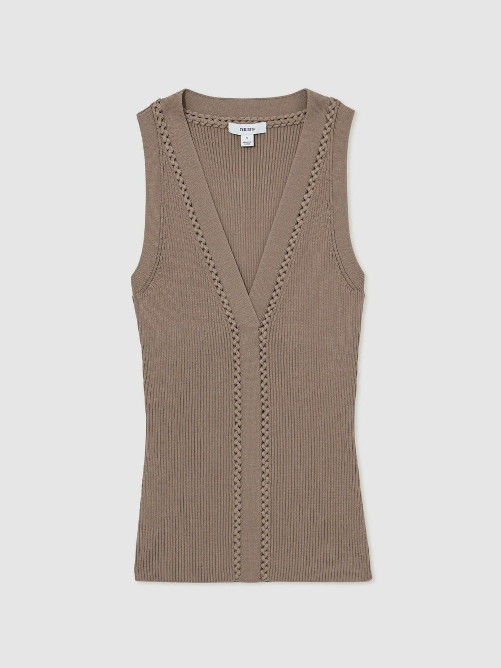 Reiss | Craft-Stitch Rib-Knit Vest in Mink