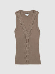 Reiss | Craft-Stitch Rib-Knit Vest in Mink