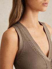 Reiss | Craft-Stitch Rib-Knit Vest in Mink